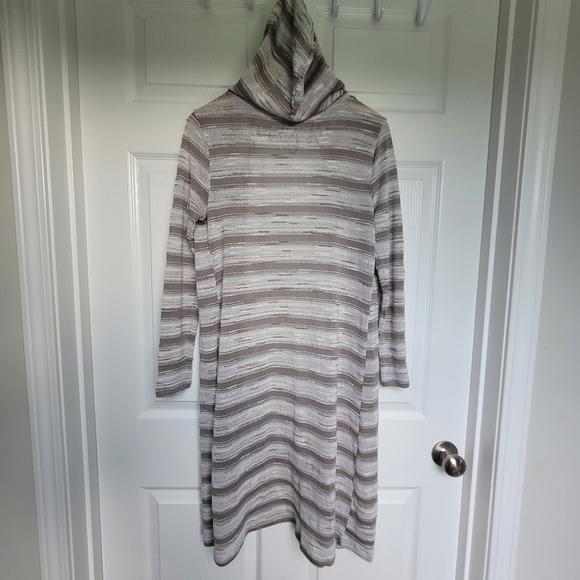 Bongo Juniors Long Hooded Cardigan Sweater Gray White Striped Size Large - Picture 5 of 13